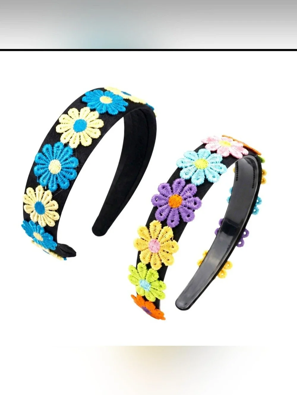Boho Floral Embroidered 3pc. Daisy Headbands- Women's Hair Accessory